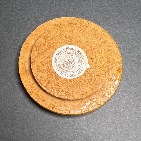 Vintage Round Natural Stone Castillo De Las Siete Munecas Mexican Trinket Box - Picture 6 of 7